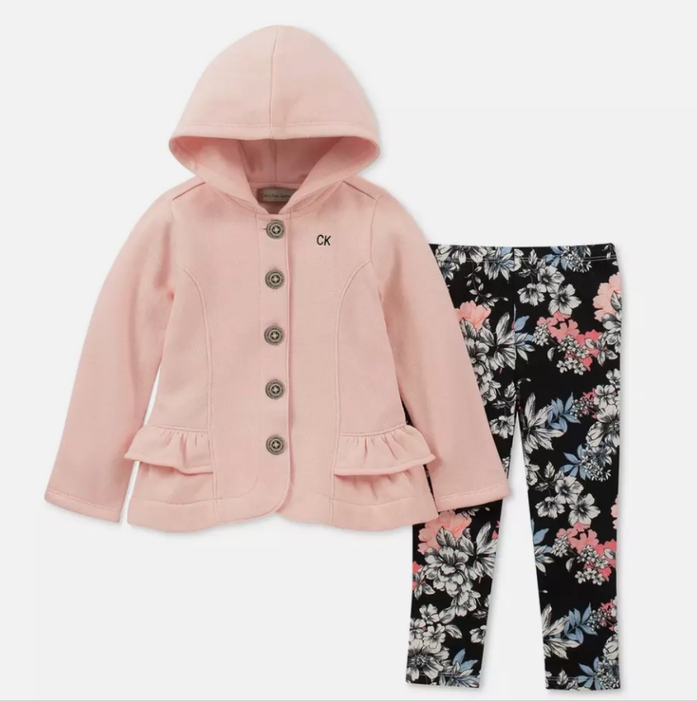 Calvin Klein Hoodie and Leggings matching set in pink & black size 2T